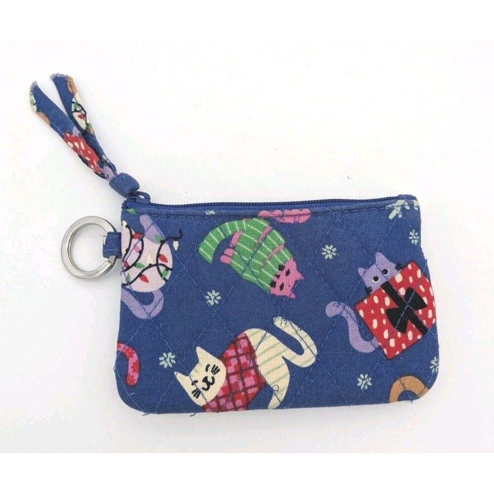 Vera Bradley Catnip Christmas Zip ID Case Coin Purse Keychain Cats
